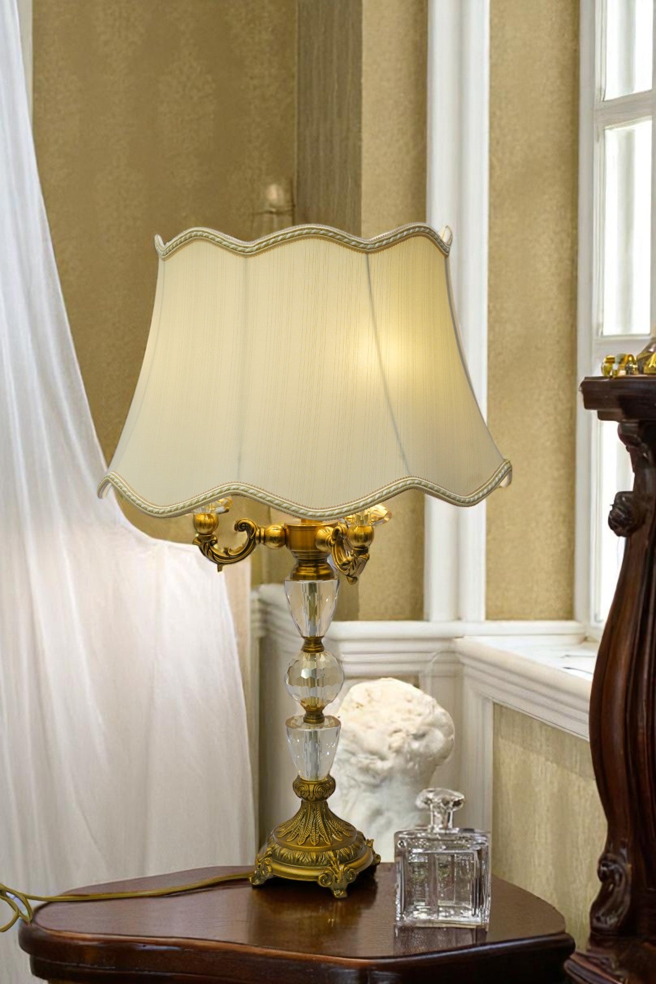 Opaline Luxe Brass & Crystal Lamp