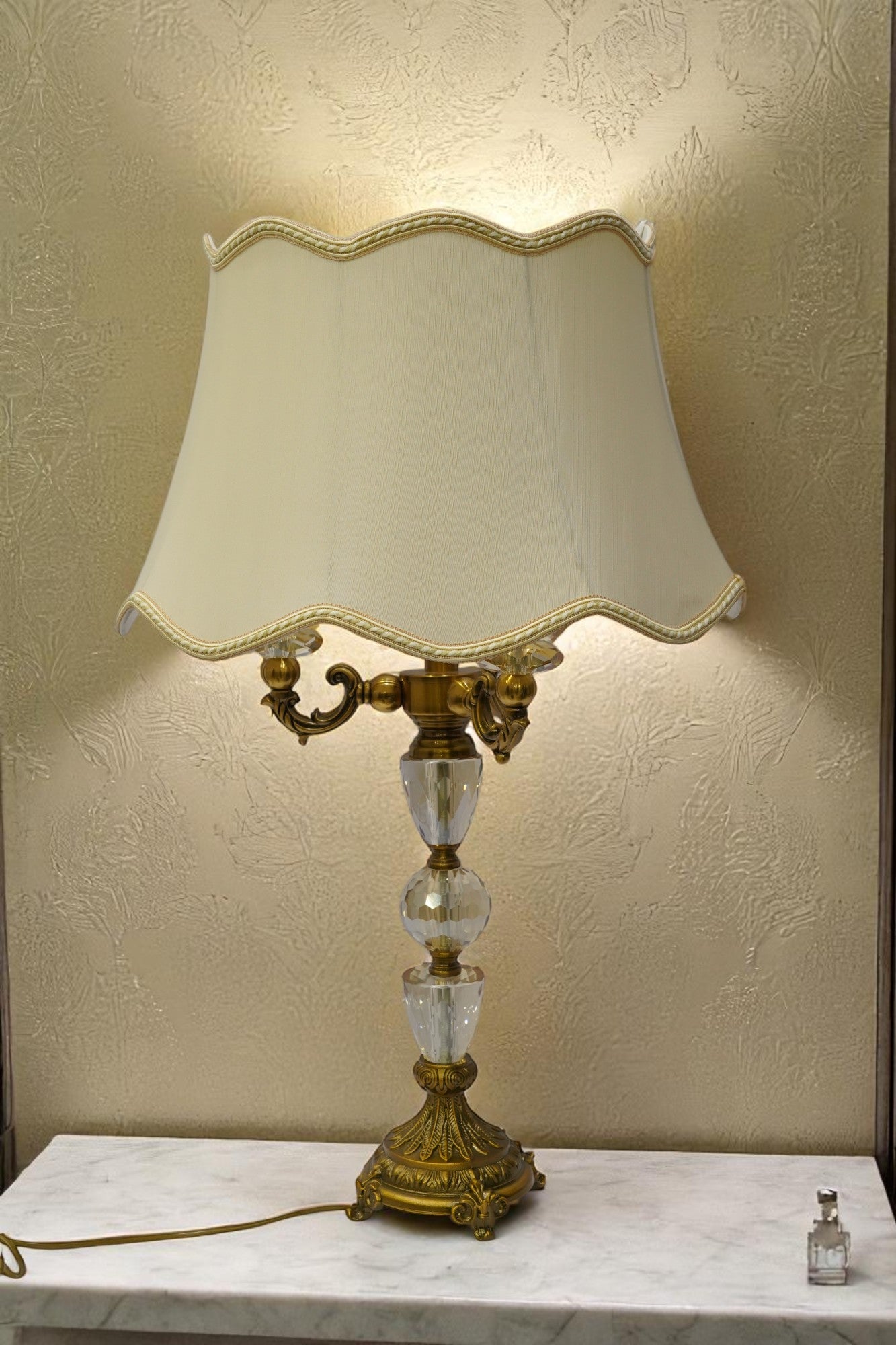 Opaline Luxe Brass & Crystal Lamp