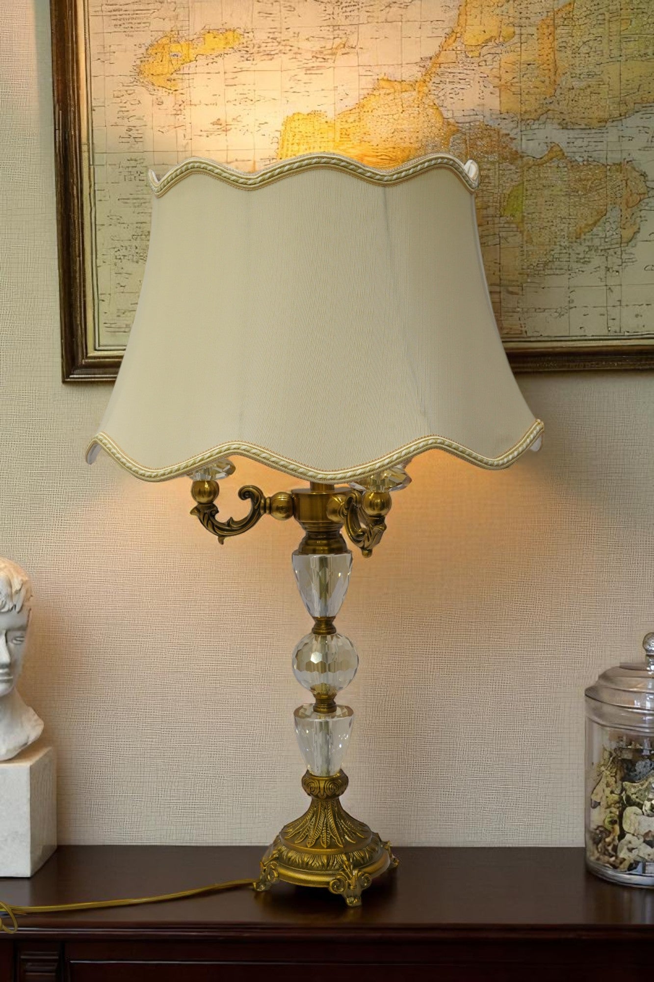 Opaline Luxe Brass & Crystal Lamp