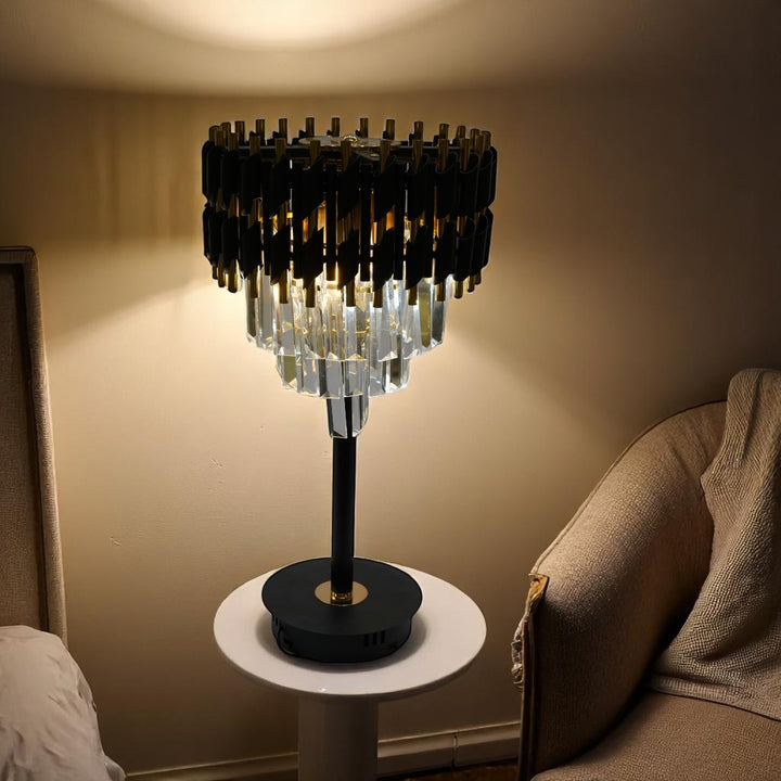 Lunaris Noir Metallic Crystal-Tier Table Lamp