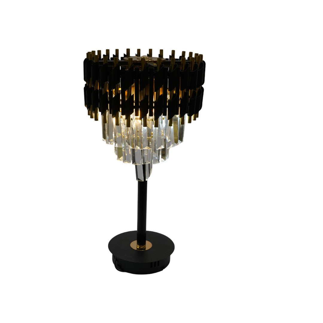 Lunaris Noir Metallic Crystal-Tier Table Lamp