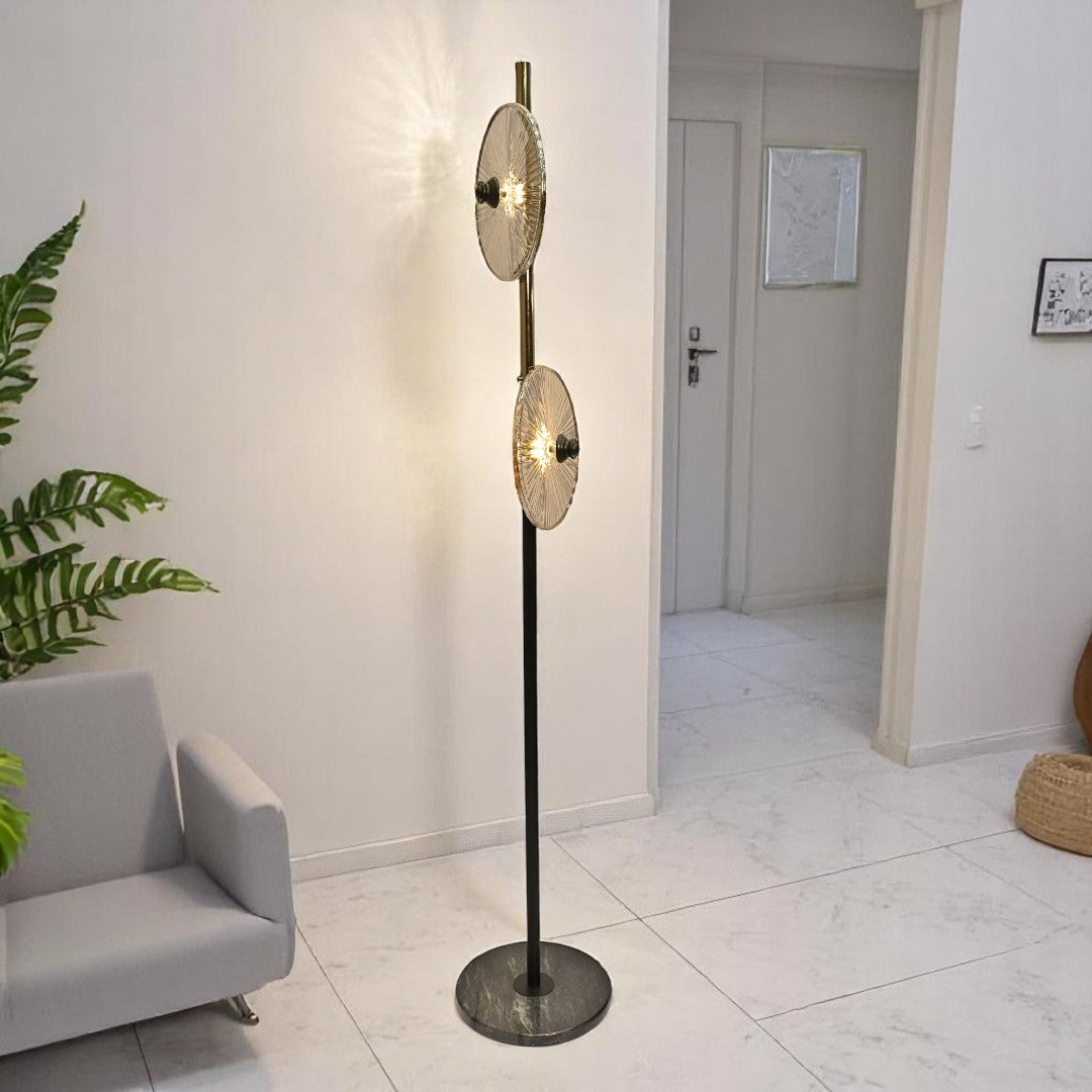 Noir Gleam – Black Crystal & Brass Floor Lamp