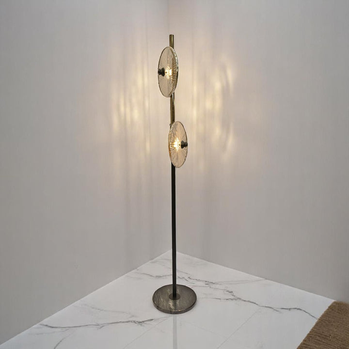 Noir Gleam – Black Crystal & Brass Floor Lamp