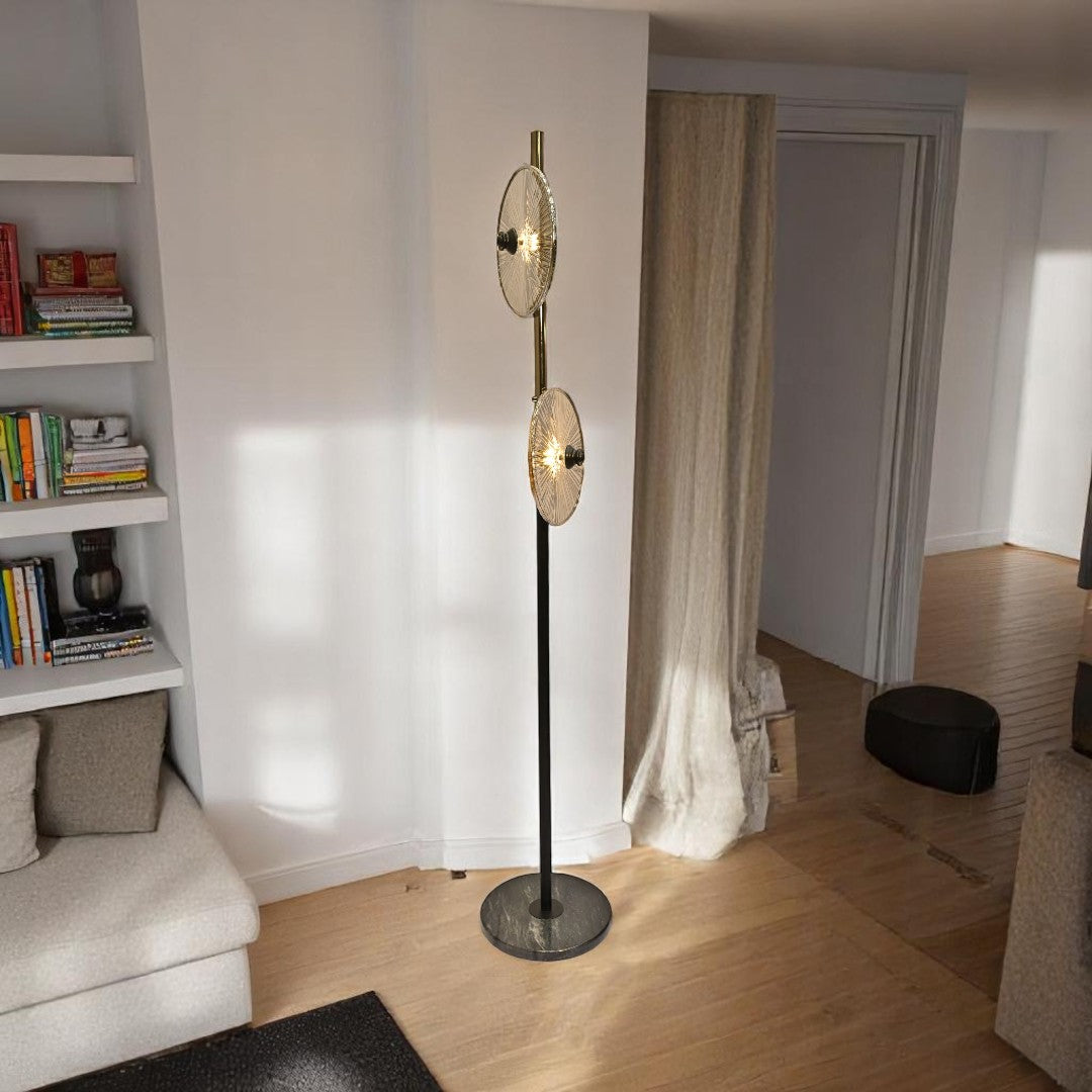 Noir Gleam – Black Crystal & Brass Floor Lamp