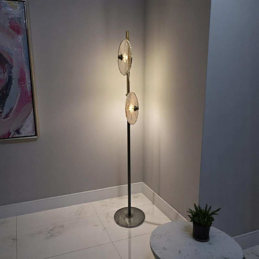 Noir Gleam – Black Crystal & Brass Floor Lamp