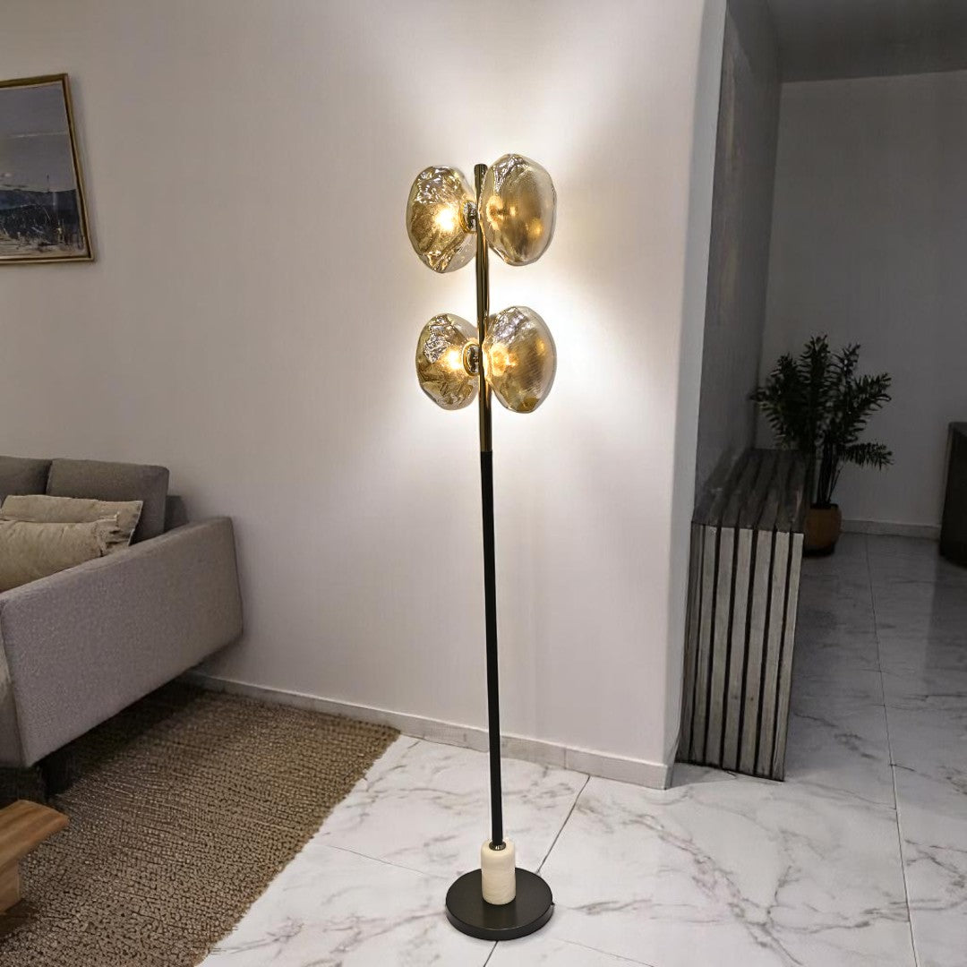 Midnight Halo – Black Crystal Bowl Floor Lamp