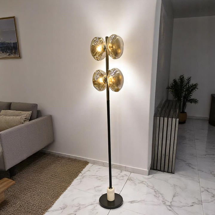 Midnight Halo – Black Crystal Bowl Floor Lamp