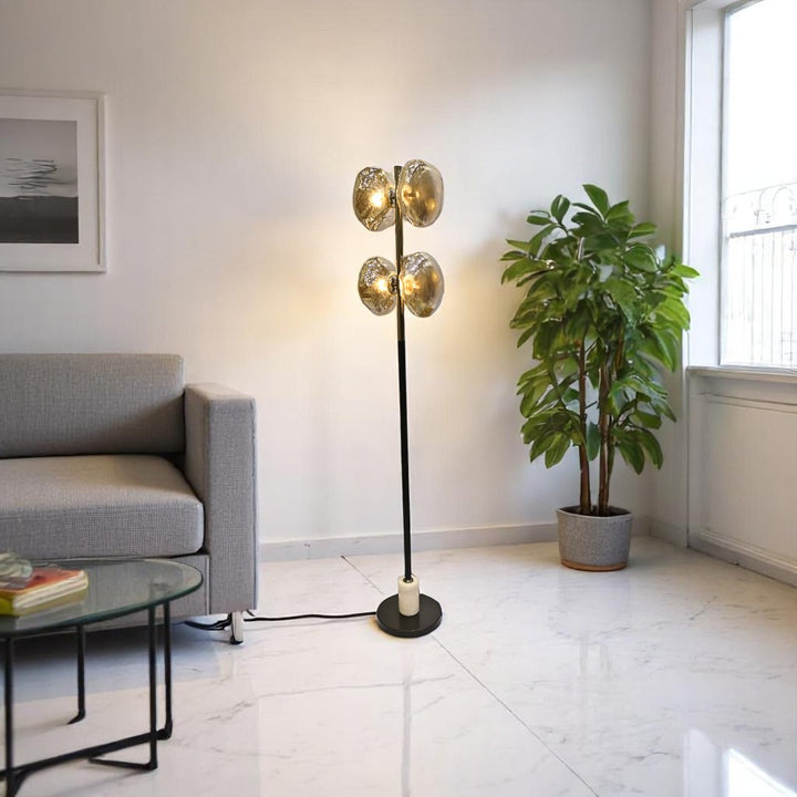 Midnight Halo – Black Crystal Bowl Floor Lamp