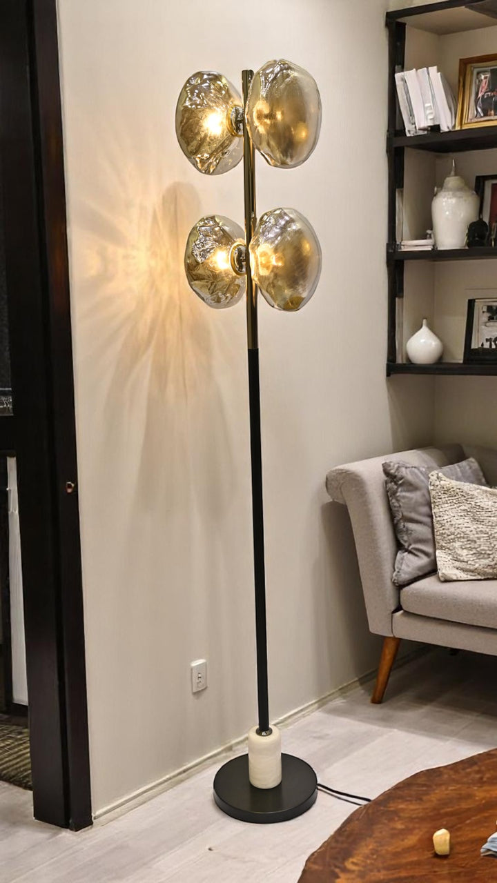 Midnight Halo – Black Crystal Bowl Floor Lamp