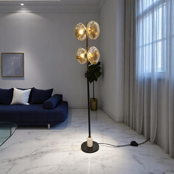 Midnight Halo – Black Crystal Bowl Floor Lamp