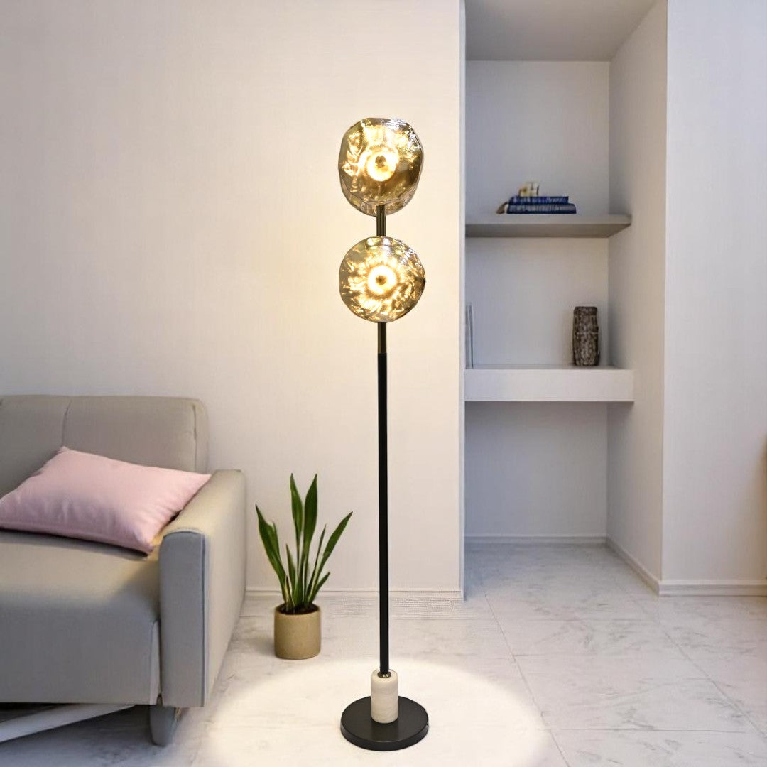 Midnight Halo – Black Crystal Bowl Floor Lamp