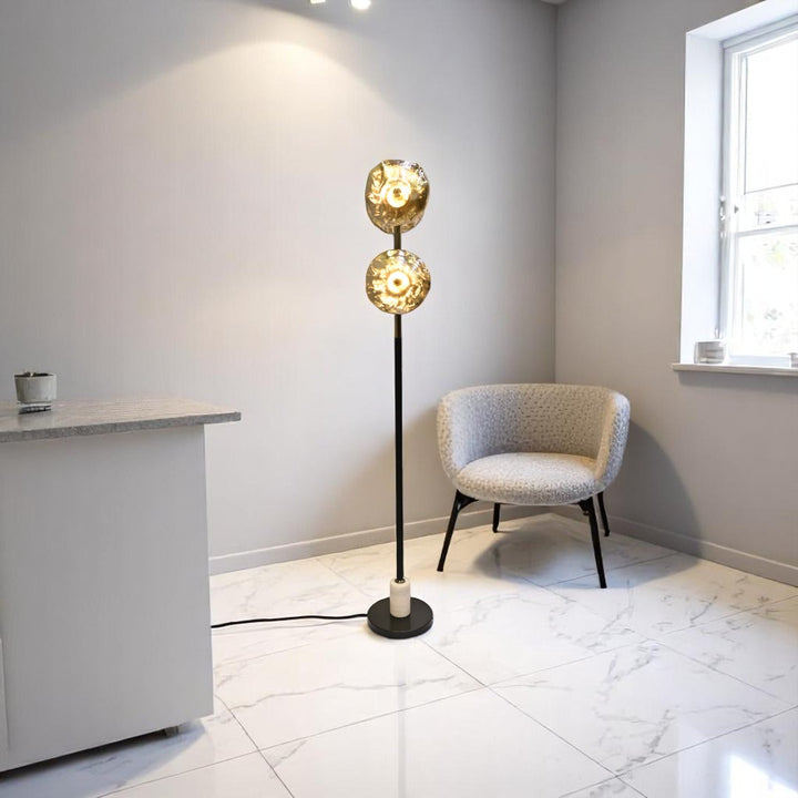 Midnight Halo – Black Crystal Bowl Floor Lamp