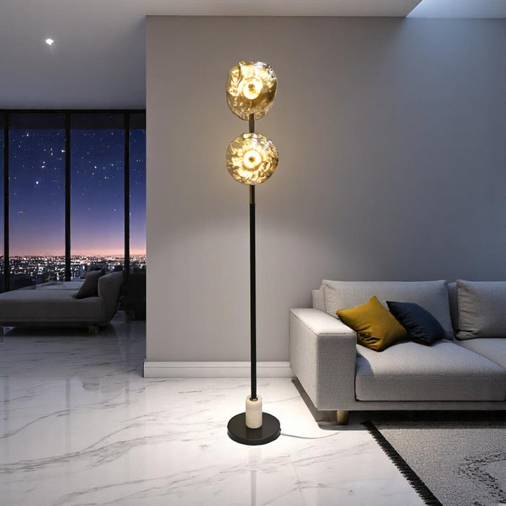 Midnight Halo – Black Crystal Bowl Floor Lamp