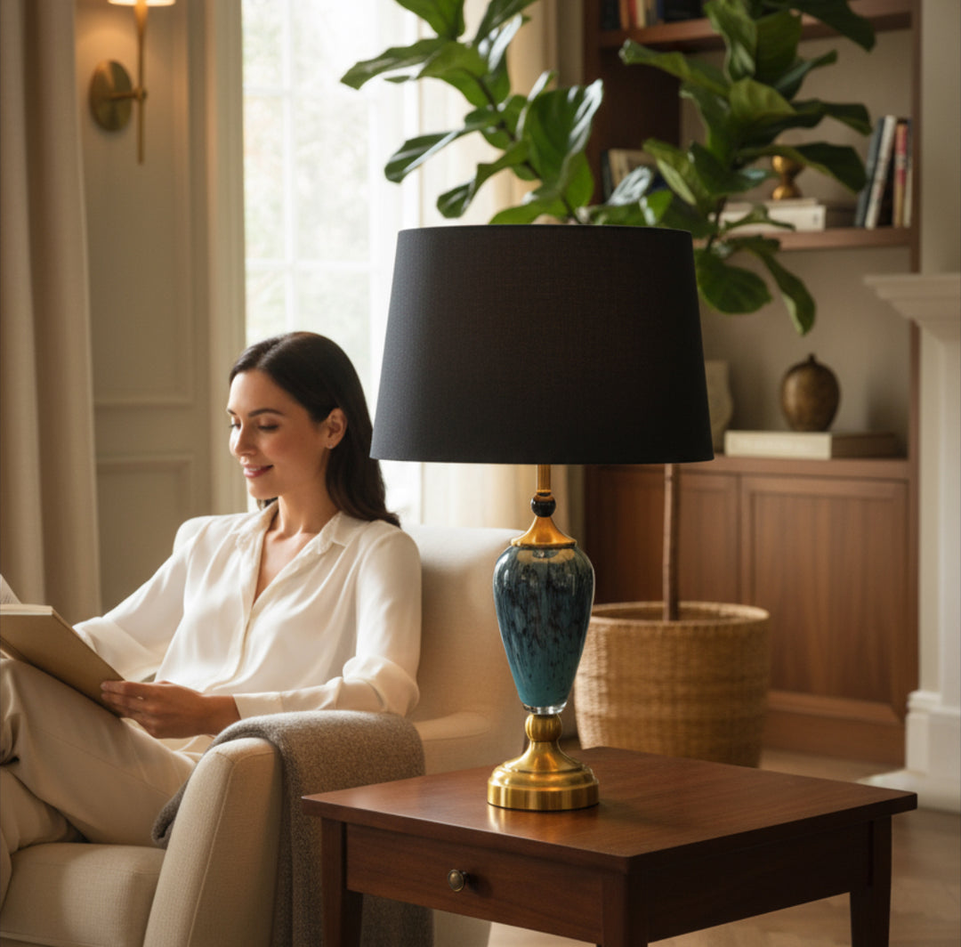 Elegant Blue Ceramic Brass Table Lamp