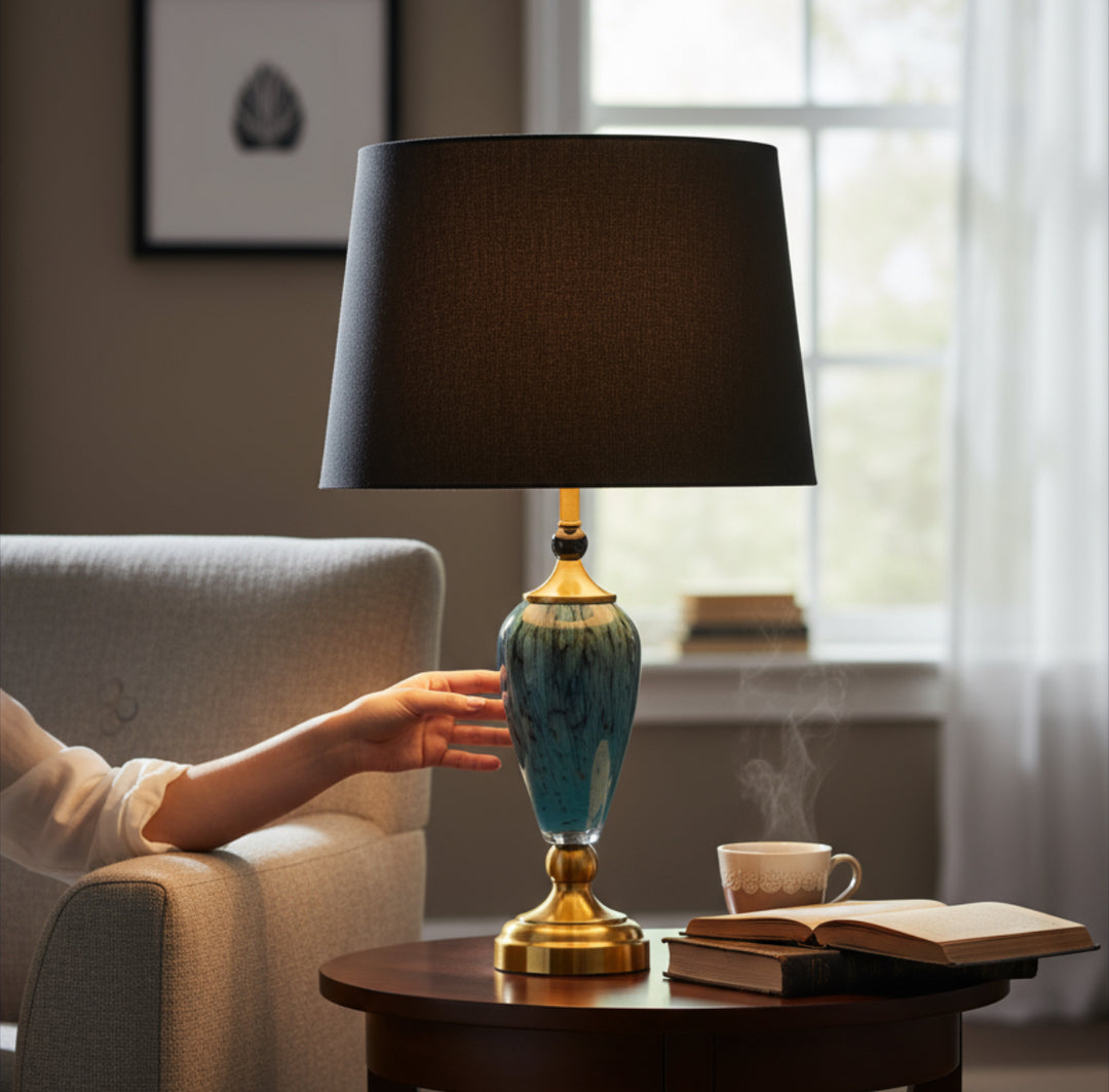 Elegant Blue Ceramic Brass Table Lamp