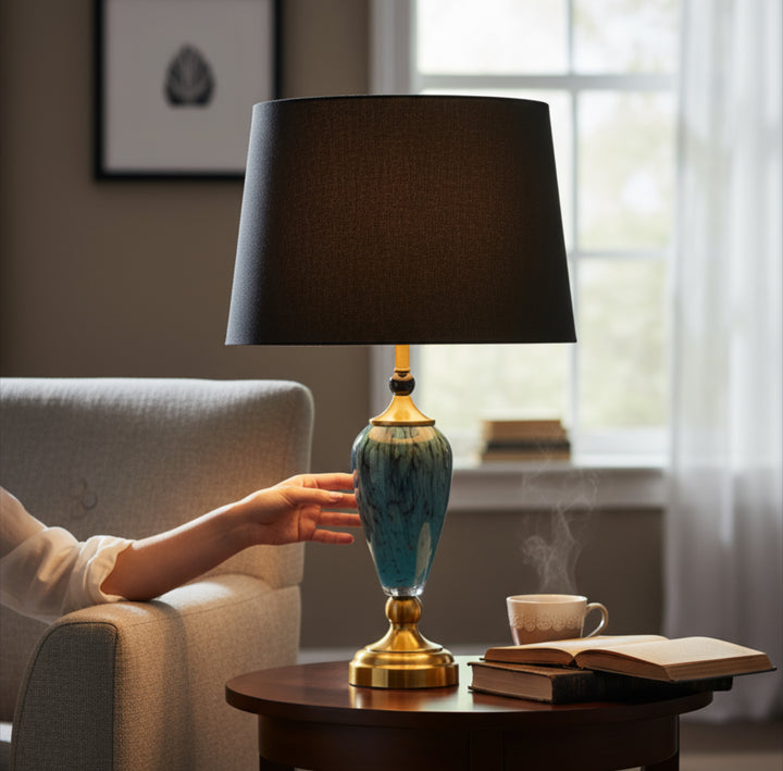 Elegant Blue Ceramic Brass Table Lamp