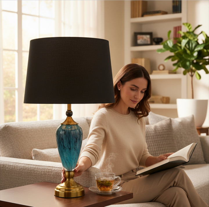 Elegant Blue Ceramic Brass Table Lamp