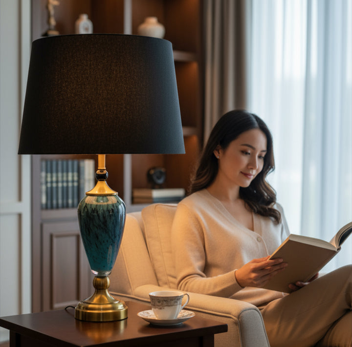 Elegant Blue Ceramic Brass Table Lamp