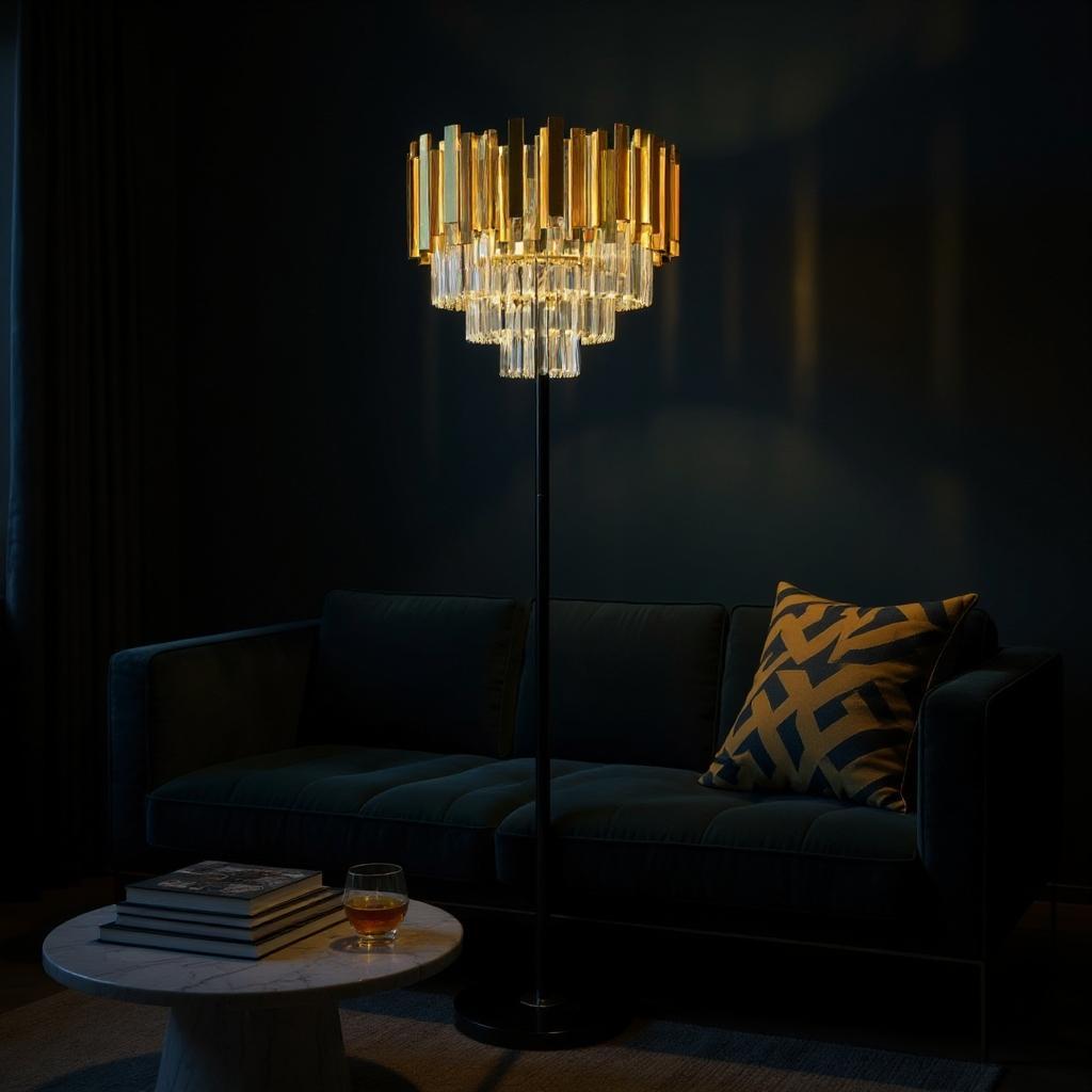 Celestia Luxe – Metallic Crystal Floor Lamp