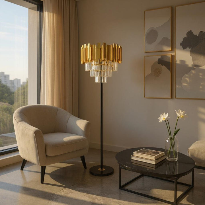 Celestia Luxe – Metallic Crystal Floor Lamp