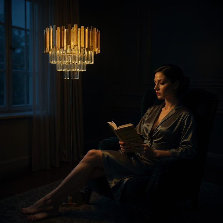 Celestia Luxe – Metallic Crystal Floor Lamp