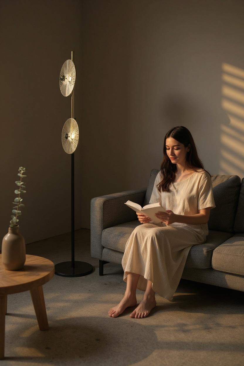 Noir Gleam – Black Crystal & Brass Floor Lamp