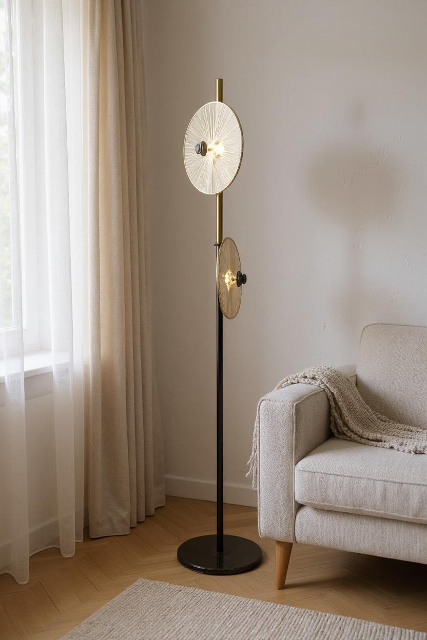 Noir Gleam – Black Crystal & Brass Floor Lamp