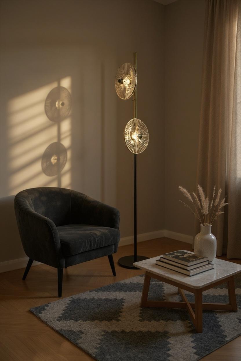 Noir Gleam – Black Crystal & Brass Floor Lamp