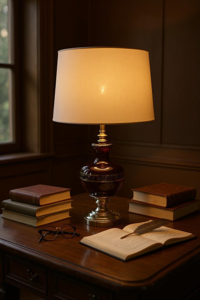Versace-Style Maroon Side Table Lamp