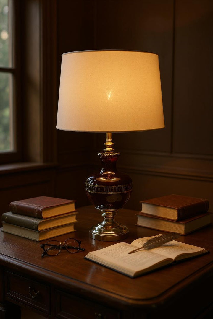 Versace-Style Maroon Side Table Lamp