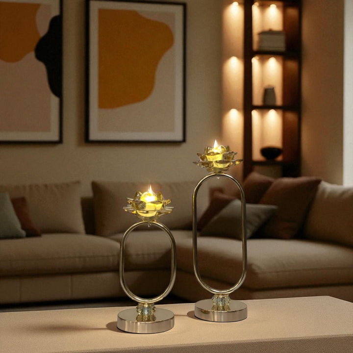 Elegance Crystal & Gold Metallic Candle Holder