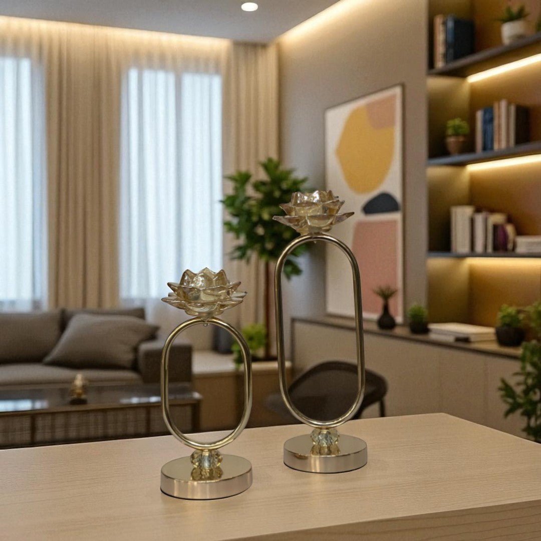 Elegance Crystal & Gold Metallic Candle Holder