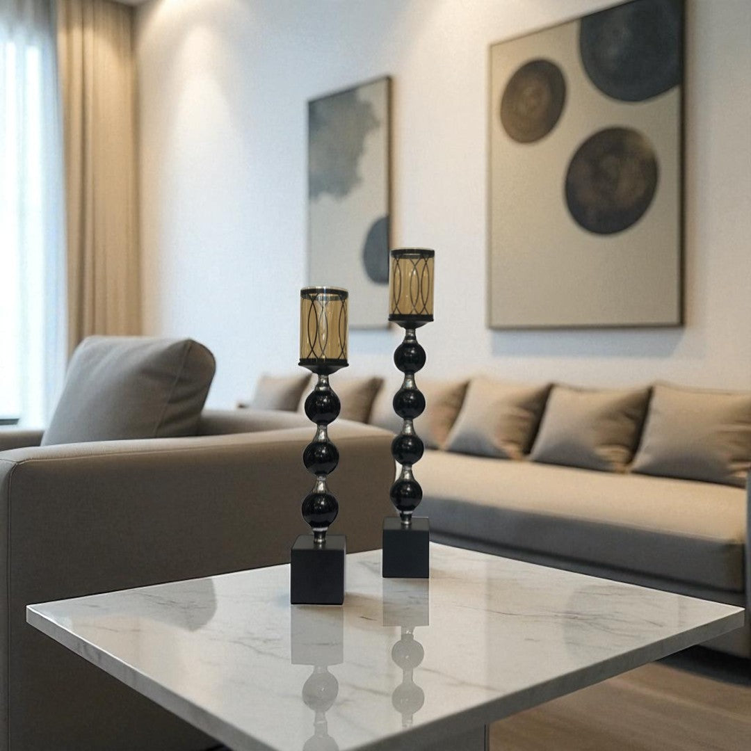Noir Orb Black Vintage Metallic Candle Stand