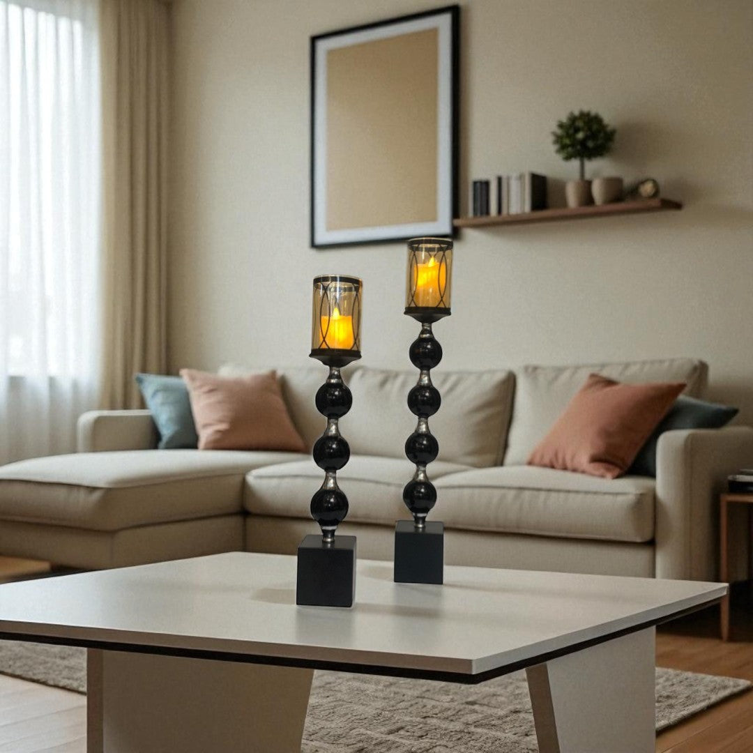 Noir Orb Black Vintage Metallic Candle Stand