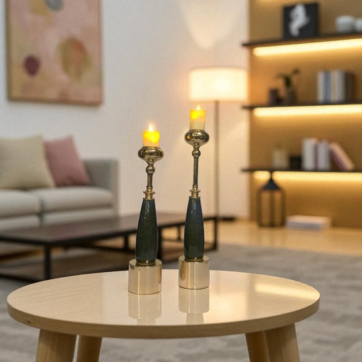 Vintage Obsidian Rise Marble and Metallic Candle Holder