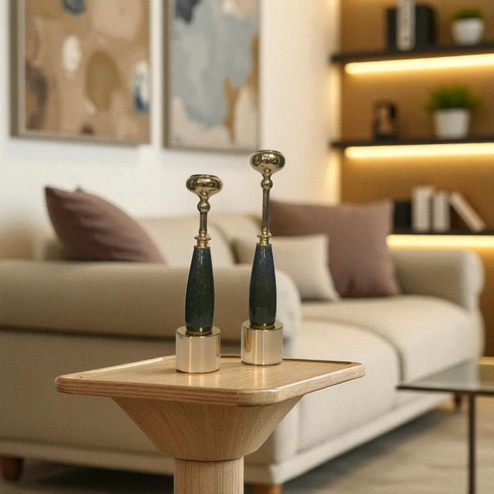 Vintage Obsidian Rise Marble and Metallic Candle Holder