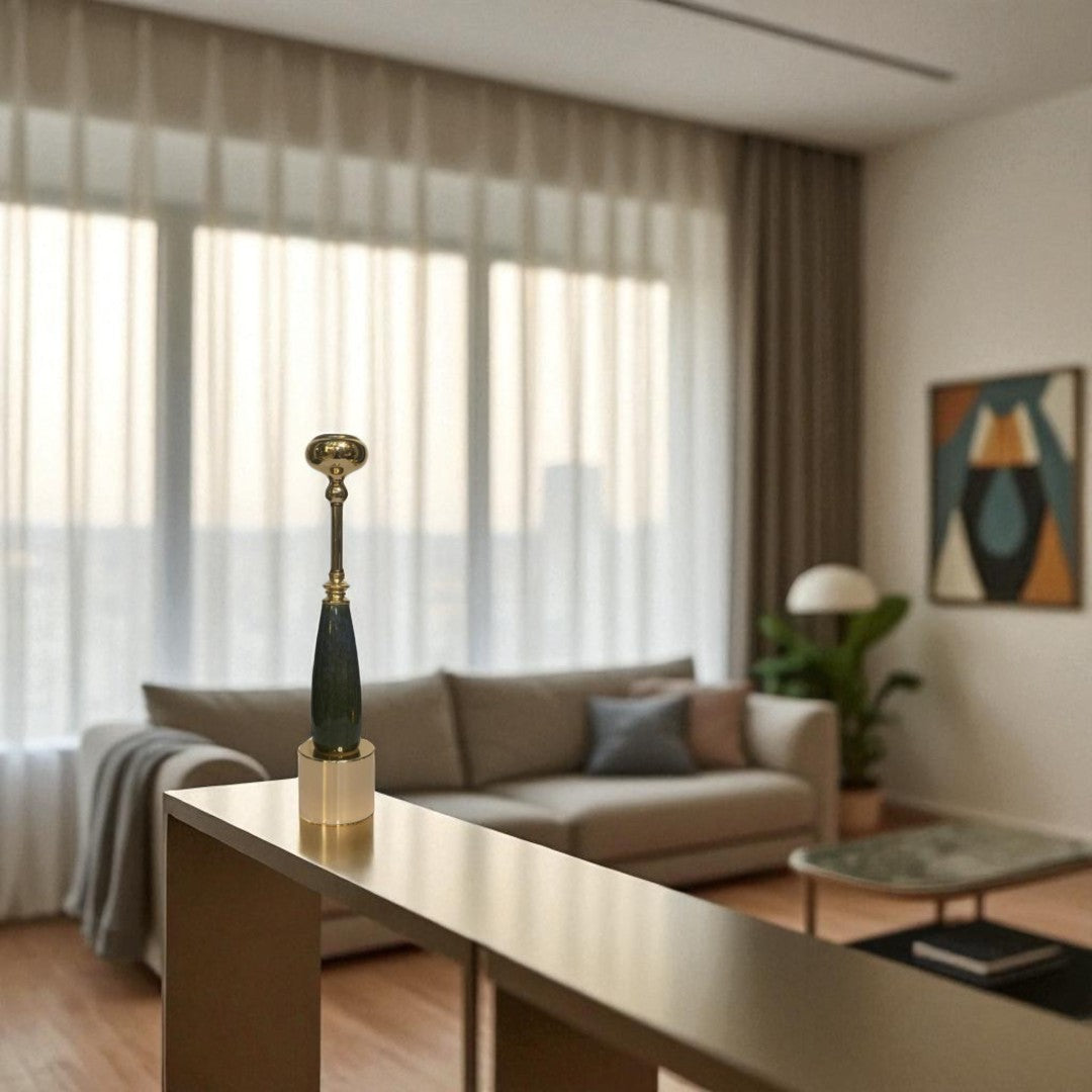 Vintage Obsidian Rise Marble and Metallic Candle Holder