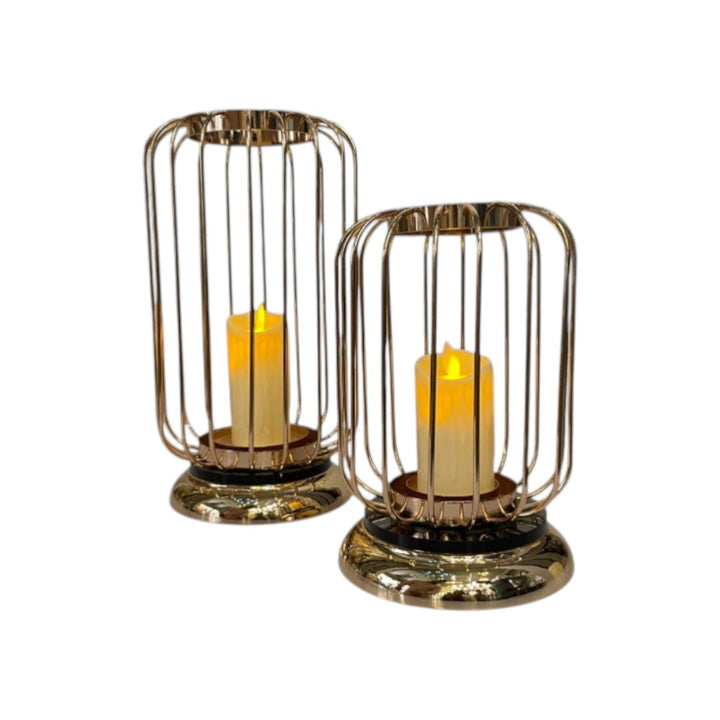 Luxe Cage Metallic Candle Stand Set
