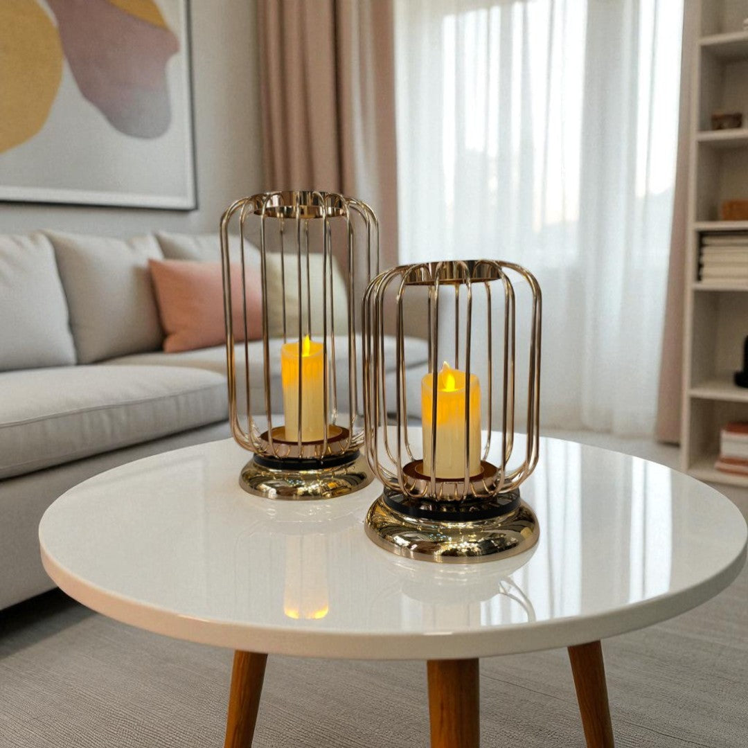 Luxe Cage Metallic Candle Stand Set