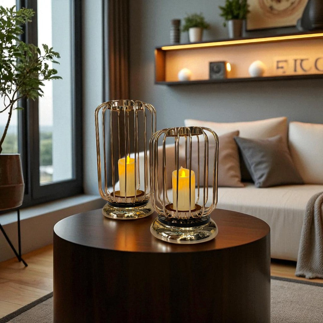 Luxe Cage Metallic Candle Stand Set