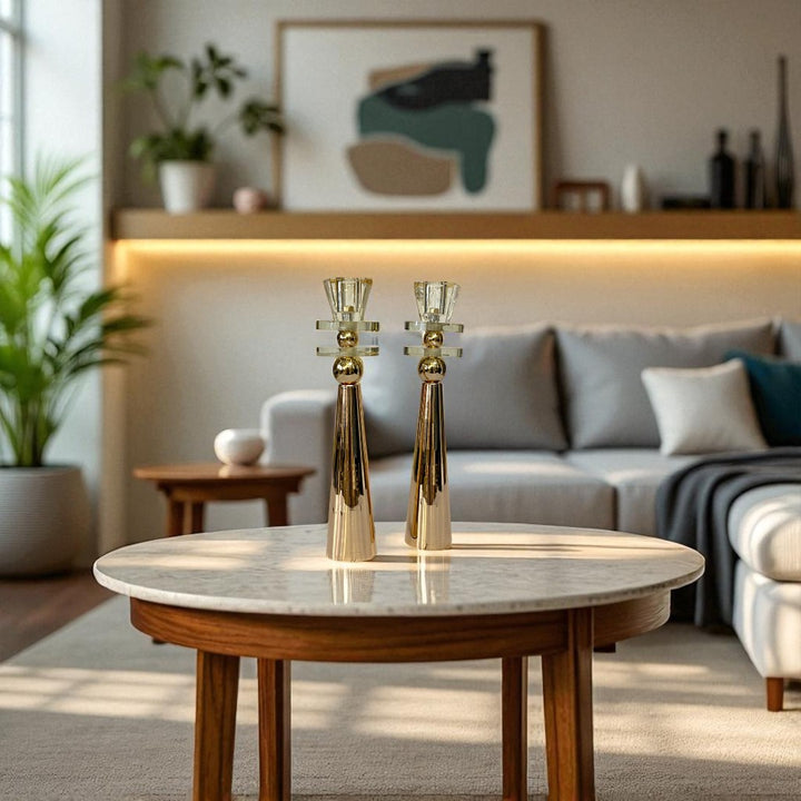 Elegant Metallic & Crystal Candle Stand