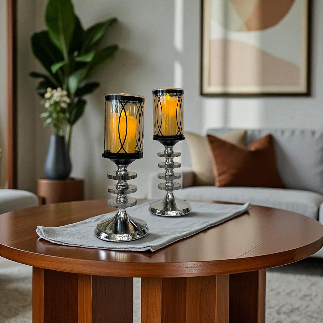 Elegant Silver Candle Stand Set