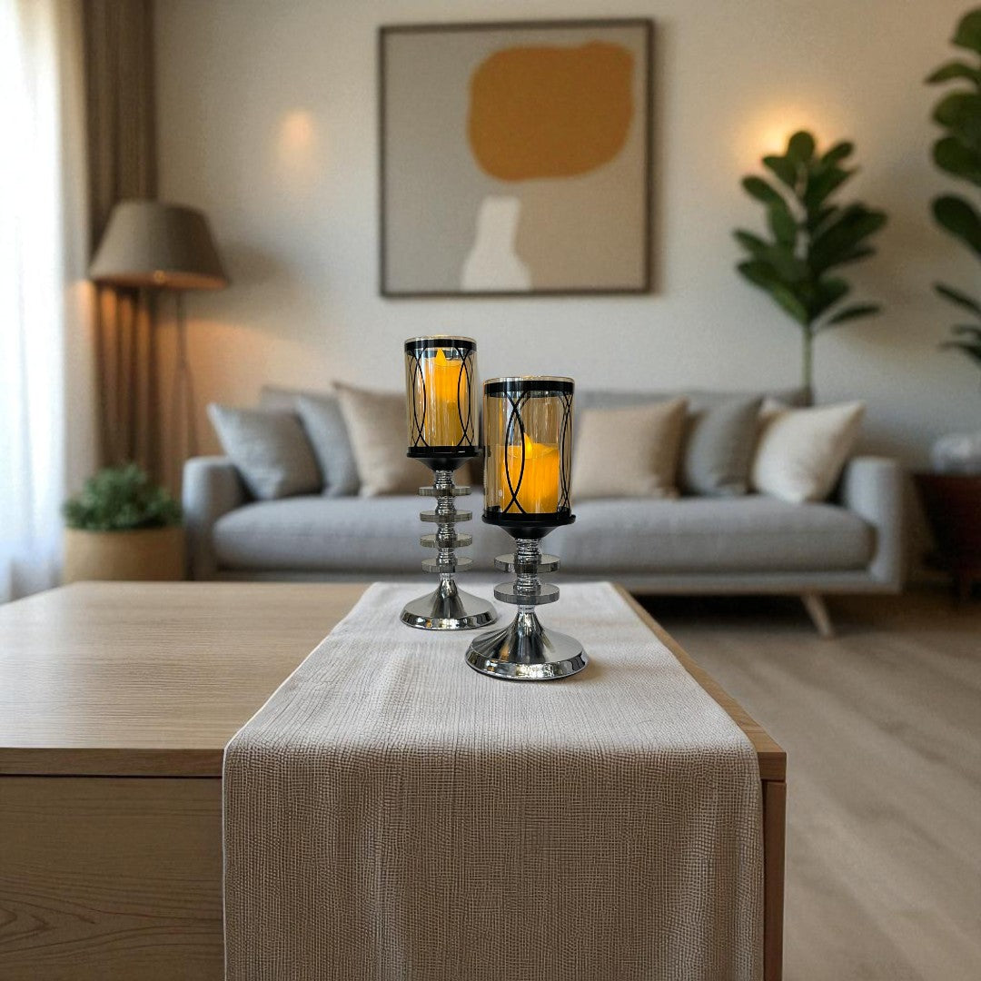 Elegant Silver Candle Stand Set
