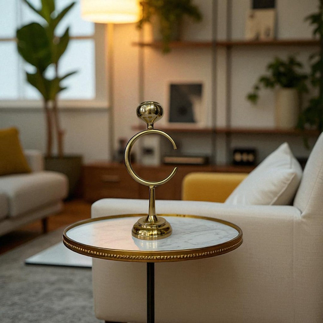 Opaline Crest Brass Candle Stand