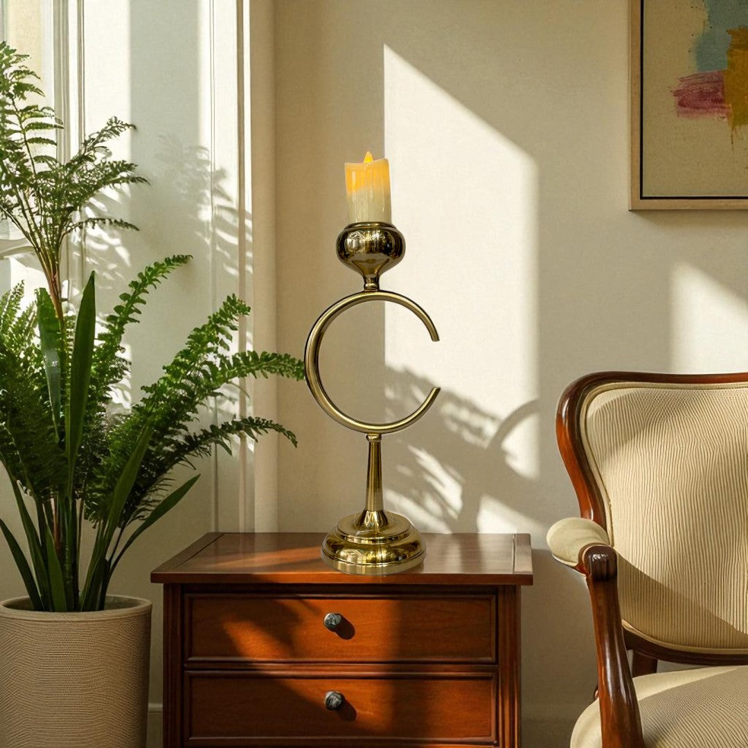 Opaline Crest Brass Candle Stand