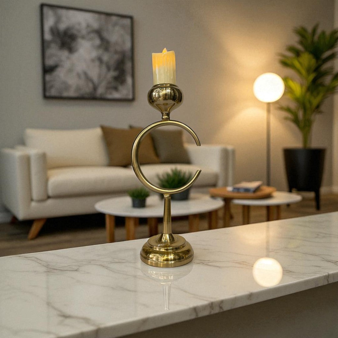 Opaline Crest Brass Candle Stand