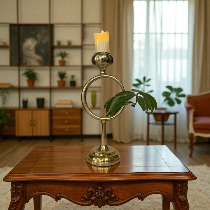 Opaline Crest Brass Candle Stand