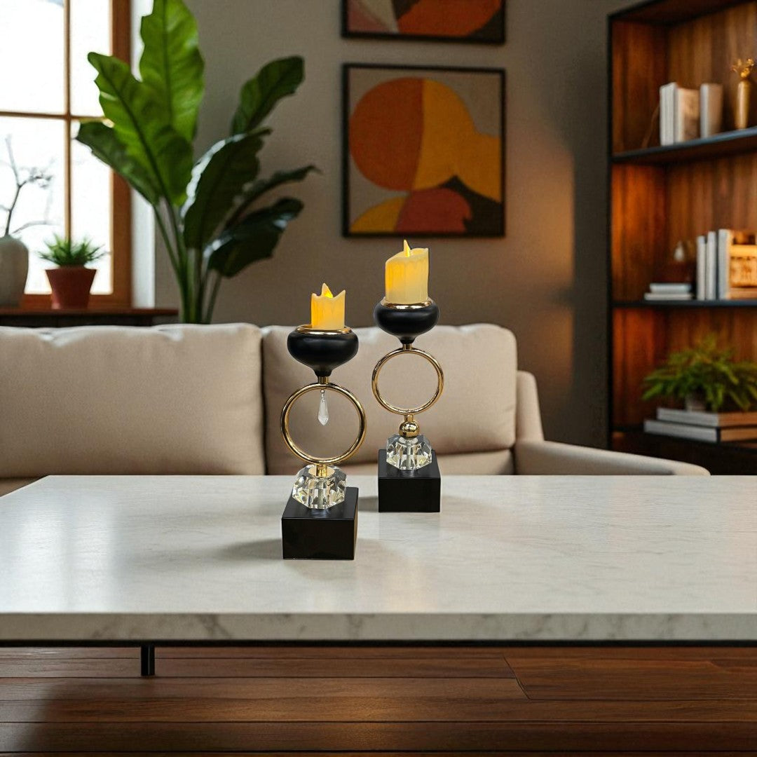 Mughal Glow – Crystal & Brass Candle Holder