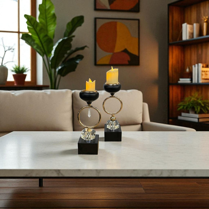 Mughal Glow – Crystal & Brass Candle Holder