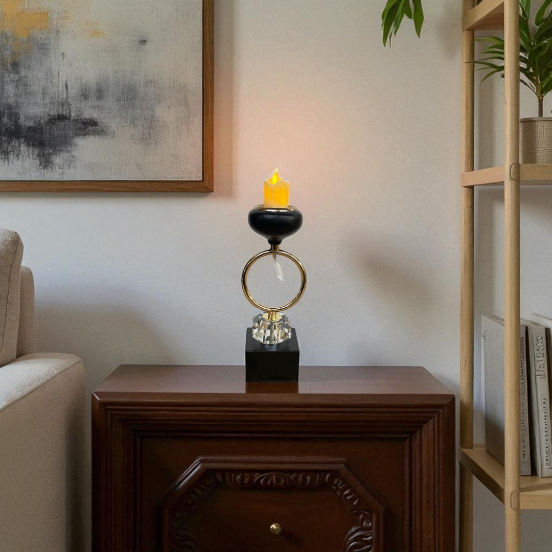 Mughal Glow – Crystal & Brass Candle Holder